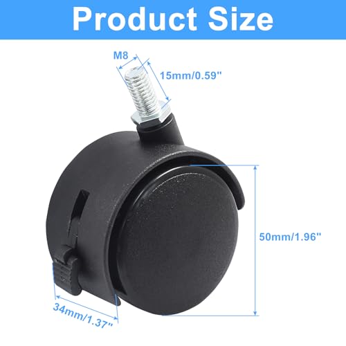 Murtenze 2 Inch Nylon Swivel Stem Caster Wheels, 4Pcs, M8 Thread - style: 2 Inch Stem with Brake