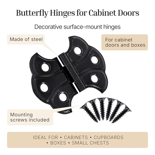 Oil Rubbed Bronze Butterfly Hinges - 2" x 1-7/16" - Pack of 2 - Surface Mount Hinges for Cabinet Doors and Boxes - UA-262-HOB (1) - color: Oil Rubbed Bronze