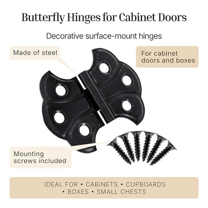 Oil Rubbed Bronze Butterfly Hinges - 2" x 1-7/16" - Pack of 2 - Surface Mount Hinges for Cabinet Doors and Boxes - UA-262-HOB (1) - color: Oil Rubbed Bronze