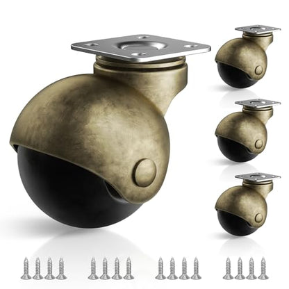 2 Inch Ball Furniture Caster Wheels, Brass Casters Set of 4, Plate Swivel Castor Wheels for Furniture, Kitchen, Cabinet, Table, Max Load Capacity 400 LBS(with Screws) - style: 2 Inch