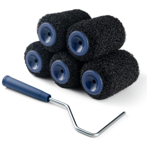 5 Pack 4 Inch Drywall Compound Roller Covers with Roller Frame - size: 4 Inch Textured Paint Roller Kit, 5 Pack