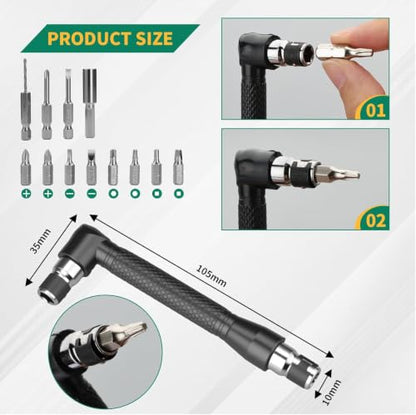 GRENPRO 19-Piece Flexible Drill Bit Extension Kit, 2 Right Angle Adapters - size: 19PCS