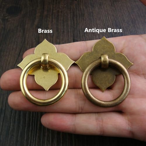 1Pc Brass Drawer Pulls Ring Dresser Knobs, 1.89"x1.69" - color: Brass, style: Four Corner Flower