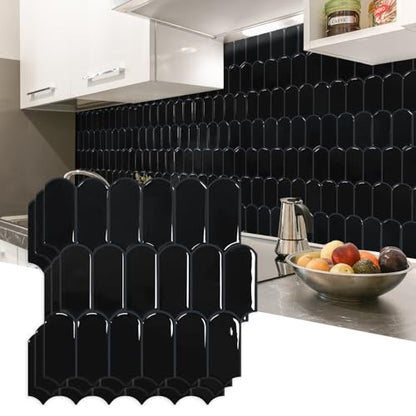 Vamos Tile Peel and Stick Backsplash,Thicker Design, Black,10 Sheets - color: Black with Black Grout