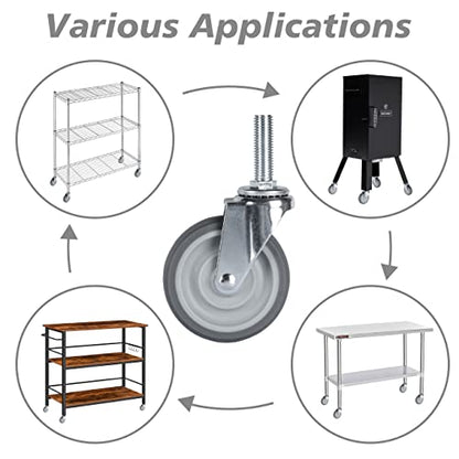 Finnhomy Caster Wheels 3 Inch Set of 4 Heavy Duty Threaded Stem Casters1/2-13x1-1/2 Swivel Rubber Industrial Castors Premium Wheels for Wire Shelving/Furniture/Carts Load Bearing 720 Lbs Gray - size: 1/2" -13 x 1-1/2" (No Brake)