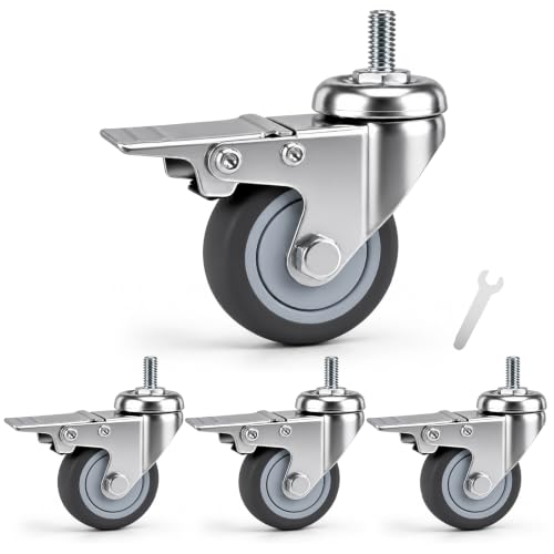 RILIDRI M8 Casters, 2 Inch Threaded m8-1.25 Caster Wheels with Locking Brakes, Set of 4 TPR Swivel Wheel for Standing Desk, 1KEA Carts, Rolling Cabinet - size: M8x15