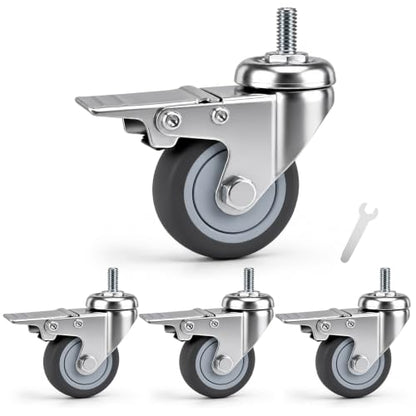 RILIDRI M8 Casters, 2 Inch Threaded m8-1.25 Caster Wheels with Locking Brakes, Set of 4 TPR Swivel Wheel for Standing Desk, 1KEA Carts, Rolling Cabinet - size: M8x15