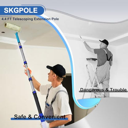 Paint Roller Kit with 4.4FT Telescoping Extension Pole, 27 PCS Paint Brushes Kit, 4" 9" Paint Roller, Paint Trays, Paint Roller Frame, Scraper for Home Interior, Painting Walls, Ceiling, House