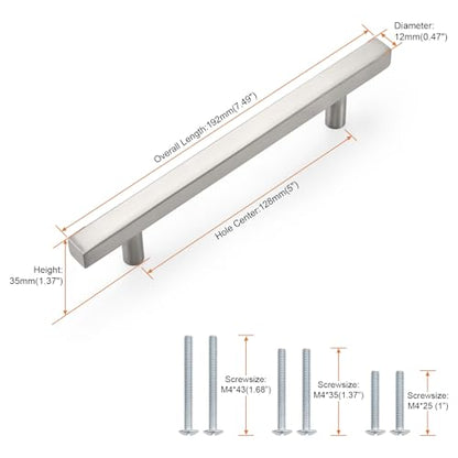 Probrico Brushed Nickel Cabinet Pulls & Handles 5" CC Square 5 Pack - color: Brushed Nickel, size: Hole Center: 128mm(5inch)