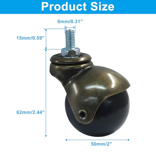 2 Inch Ball Caster Wheels, Set of 4 Threaded Stem Caster 360 Degree Rotatable Wheels for Furniture Chairs Cabinets, Bronze Tone - style: Bronze Tone