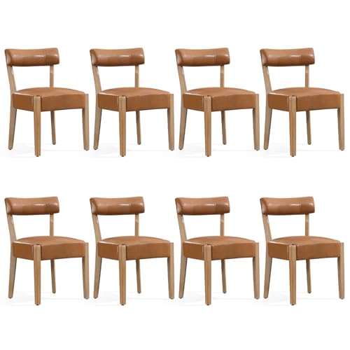 ZJhome Modern Dining Chairs Set of 8 Mid-Century Modern Faux Leather Upholstered Kitchen & Dining Room Chairs with Curved Back, Oversized Rounded Seat, Sturdy Wood Frame, Brown - color: Brown Leather, size: Set of 8