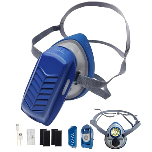 PuriCurrent Mini Powered Respirator. Easy breath. Electric dust respirator mask with fan and H13 HEPA & active carbon filters. Woodworking/construction work/DIY. More comforts & higher productivity