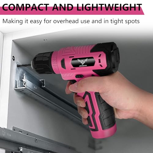 JENABOM 8V Pink Cordless Drill, 3/8" Keyless Chuck, Variable Speed - color: Pink