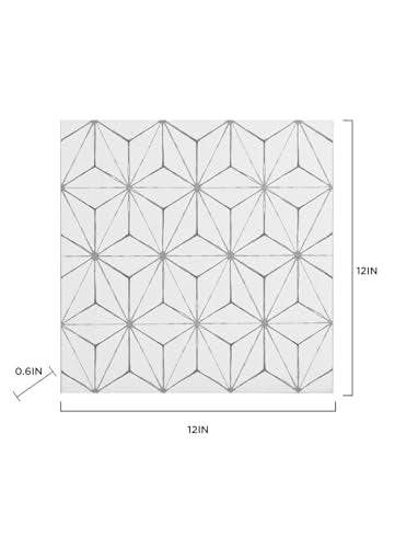 FloorPops Kikko White/Off-White Peel and Stick Floor Tiles - size: 60"L x 24"W x 0.06"T