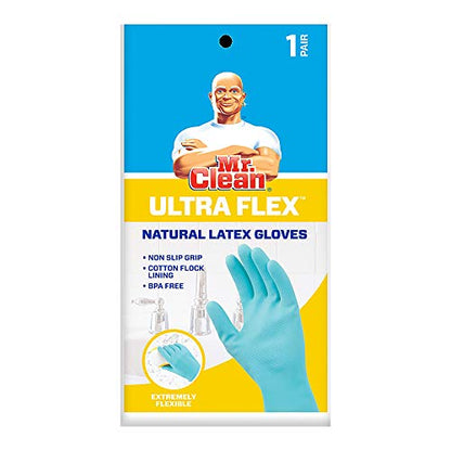 Mr. Clean Ultra Flex Reusable Latex Cleaning Gloves with Non-Slip Grip, Large, Blue - size: Large (Latex, 1 Pair)