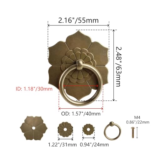 Bitray Drop Ring Knobs Antique Bronze Tone Ring Pulls Flower Shape Pulls - color: Antique Bronze