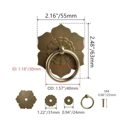 Bitray Drop Ring Knobs Antique Bronze Tone Ring Pulls Flower Shape Pulls - color: Antique Bronze