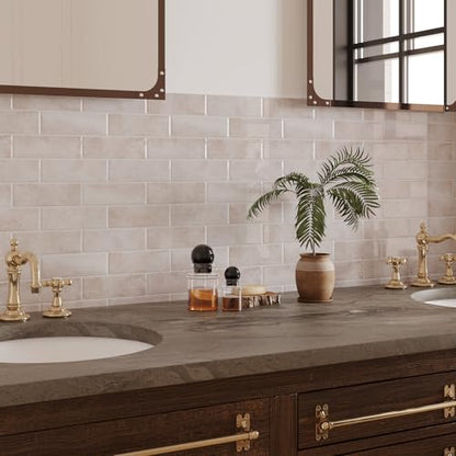 VaryPaper 10 Sheets Pale Pink Beige Subway Tile Peel and Stick Backsplash for Kitchen Bathroom Waterproof Self Adhesive Vinyl Back Splash Stick on Tiles Removable Backsplash for Renters RV 12''x12'' - size: 10 Sheets
