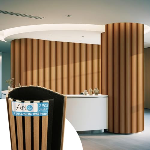 Art3d Roll-Flat Acoustic Wood Slat Wall Panel, 95.3 x 23.8 in, 2-Pack, Teak - color: Teak, size: 2-Pack - 95.3 x 23.8 Inch