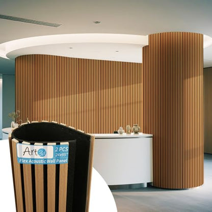 Art3d Roll-Flat Acoustic Wood Slat Wall Panel, 95.3 x 23.8 in, 2-Pack, Teak - color: Teak, size: 2-Pack - 95.3 x 23.8 Inch