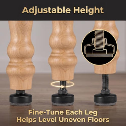 Threaded Furniture Leveling Feet, Levelers with T-Nuts & Pads (4 PCS)