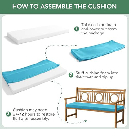 Summsun Outdoor Bench Cushion Pad, 42 x 18 x 3 Inch, Teal - color: Teal, size: 42x18x3 Inch