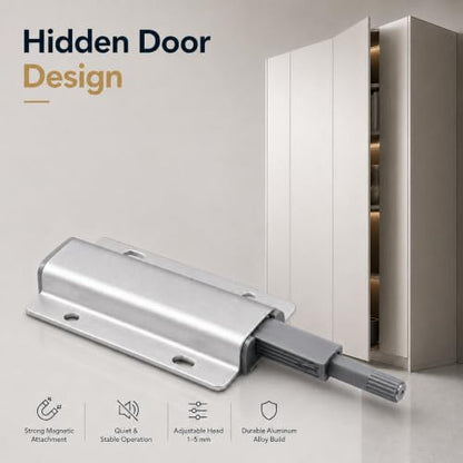 2-Pcs Magnetic Push-to-Open Cabinet Latches, Silver - color: Silver-2pcs