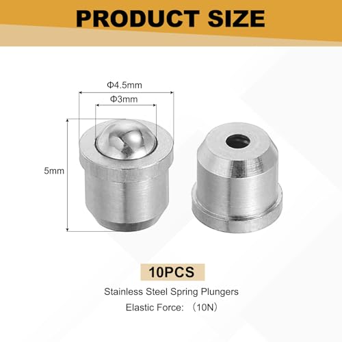uxcell 10Pcs Stainless Steel Spring Plunger 5x4.5 mm Precision Ball (10N) - size: 5 x 4.5 mm(10N)