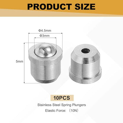 uxcell 10Pcs Stainless Steel Spring Plunger 5x4.5 mm Precision Ball (10N) - size: 5 x 4.5 mm(10N)