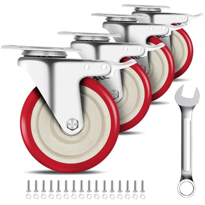 5" Heavy Duty Caster Wheel with Brake,Swivel Caster Set of 4 - color: Red, size: 5 IN