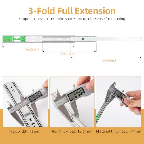 1 Pair 18 Inch Full Extension 3-Fold Adjustable Drawer Slides Soft Close - size: 18 Inch