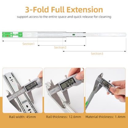1 Pair 18 Inch Full Extension 3-Fold Adjustable Drawer Slides Soft Close - size: 18 Inch