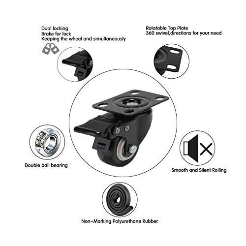 2" Caster Wheels Set of 4, Heavy Duty Casters with Brake - size: 2 inch