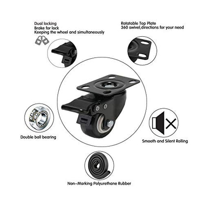 2" Caster Wheels Set of 4, Heavy Duty Casters with Brake - size: 2 inch