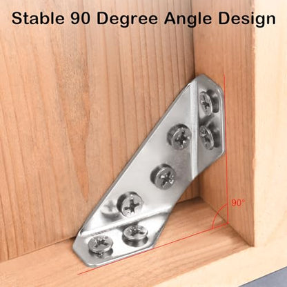 PlusRoc 24-Pack Stainless Steel Corner Brackets for Wood