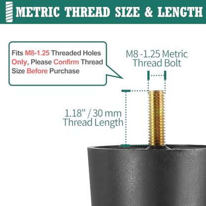 4pcs Plastic Furniture Legs 6" with T-Nuts, M8-1.25 Thread Bolt - size: 6 Inch, M8-1.25 Metric Thread Bolts