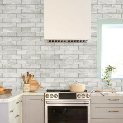 STICKGOO 10-Sheet Peel and Stick Backsplash on Subway Tile, Beige - color: Beige Mixed Light Grey