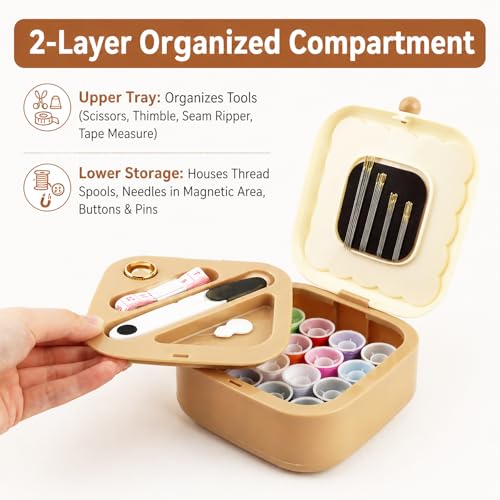 Sewing Kit for Adults and Beginners, 41 Pcs Needle and Thread Set - color: Brown