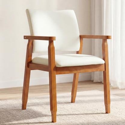 GOTMINSI Mid-Century Modern Linen Dining Chair with Arms, Solid Wood Frame, 320 lbs Weight Capacity, Upholstered Accent Chair for Kitchen Dining Room Living Room (Beige,1pc) - color: Beige, size: 1pc