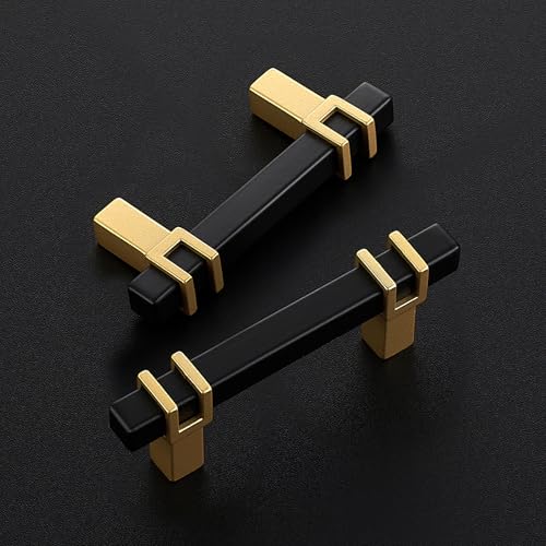 HOME EDIT 25 Pack 2-1/2 inch Cabinet Handles, Kitchen Cabinet Handles Matte Black and Gold Drawer Pulls Zinc Alloy Square Bar Kitchen Pulls - color: Black and Gold, size: 2-1/2 Inch Hole Center