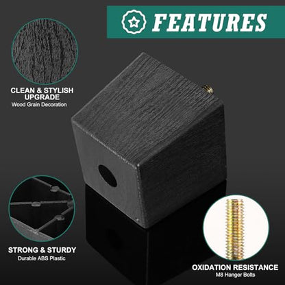 4pcs Plastic Square Legs 2.5" with T-Nuts, M8-1.25 Thread Bolt - size: 2-1/2 Inch, M8-1.25 Metric Thread Bolts