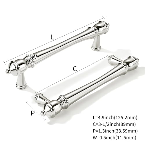 khtumeware 2 Pack 3-1/2 inch(89mm) Hole Center Virbant Polished Nickel Cabinet Pulls Heavy-Duty Solid Cabinet Hardware Drawer Pulls Hardware Suitable for Kitchens bathrooms and Dressing Tables - color: Polished Nickel, size: 3-1/2inch(89mm) hole center