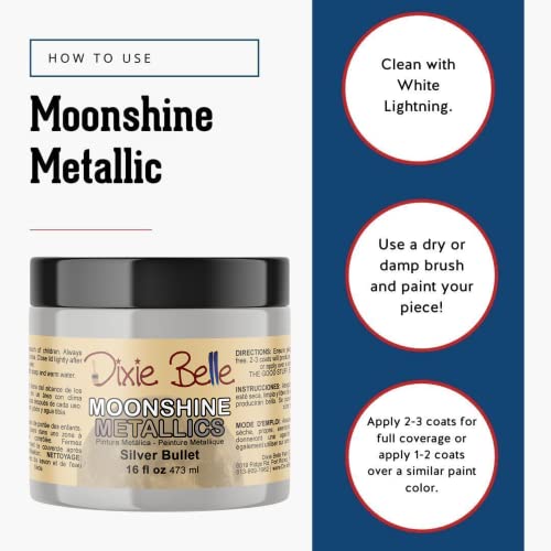Dixie Belle Paint Company Moonshine Metallics - Silver Bullet (16oz) - color: Silver Bullet, style: 16 Fl Oz (Pack of 1)
