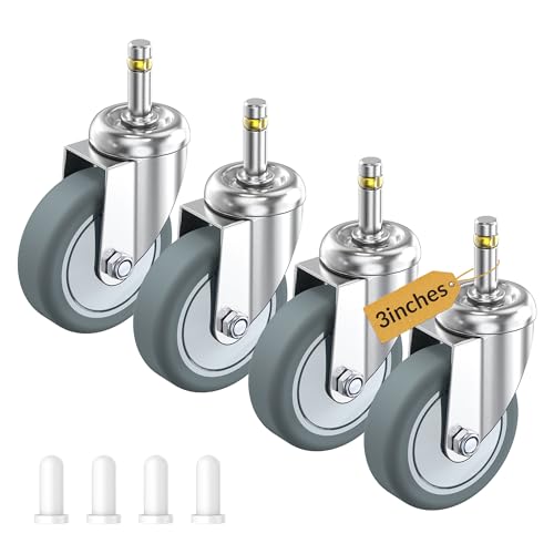HOLKIE Stem Caster Wheels 3 inch Casters Set of 4, 7/16-Inch Stem Diameter Swivel Castors Heavy Duty TPR Rubber Replacement Castor for Cart, Stool, Mop Bucket, Grill, Shop Vac - style: 3 inch-165LBS( No Brake)