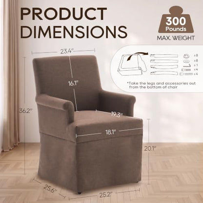 Arm Dining Chair Fabric Long Skirt Slipcovered High Back Upholstered Dinner - color: Brown, size: 4 PCS