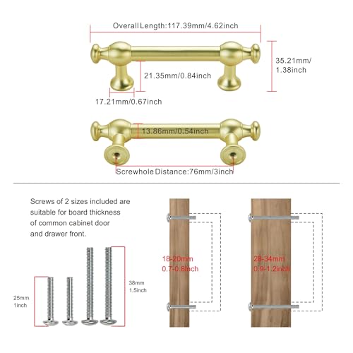 TUNNY 10 Pack Retro Cabinet Handles Brushed Gold 3 Inch/76mm Kitchen Cabinet Pulls, Cabinet Pulls Kitchen Cabinet Hardware Drawer Pulls TU10188 - color: Brushed Gold, size: 3"(76mm)Hole Center-10Pcs