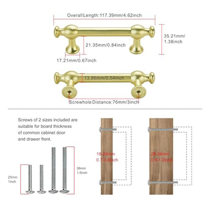TUNNY 10 Pack Retro Cabinet Handles Brushed Gold 3 Inch/76mm Kitchen Cabinet Pulls, Cabinet Pulls Kitchen Cabinet Hardware Drawer Pulls TU10188 - color: Brushed Gold, size: 3"(76mm)Hole Center-10Pcs