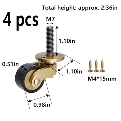 Semetall Solid Brass Swivel Caster with Rubber Wheels Set of 4 - style: A-217