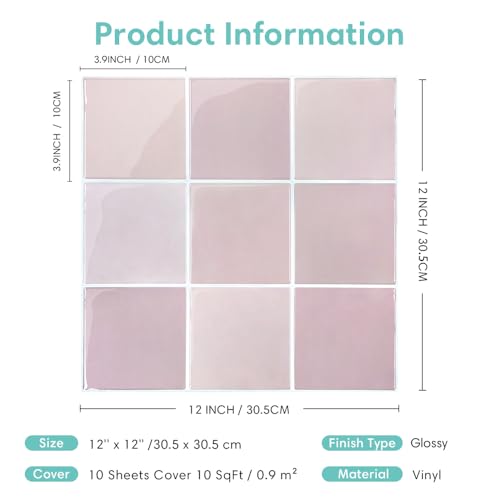 Commomy Thicker Pink Peel and Stick Tiles- 10 pcs of 12" x 12" - color: Glossy Pink & Thicker Design