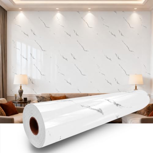 Carrara White Marble Peel and Stick Wallpaper, 47.2 x 394 in - color: Carrara White Marble, size: 47.2" x 394"